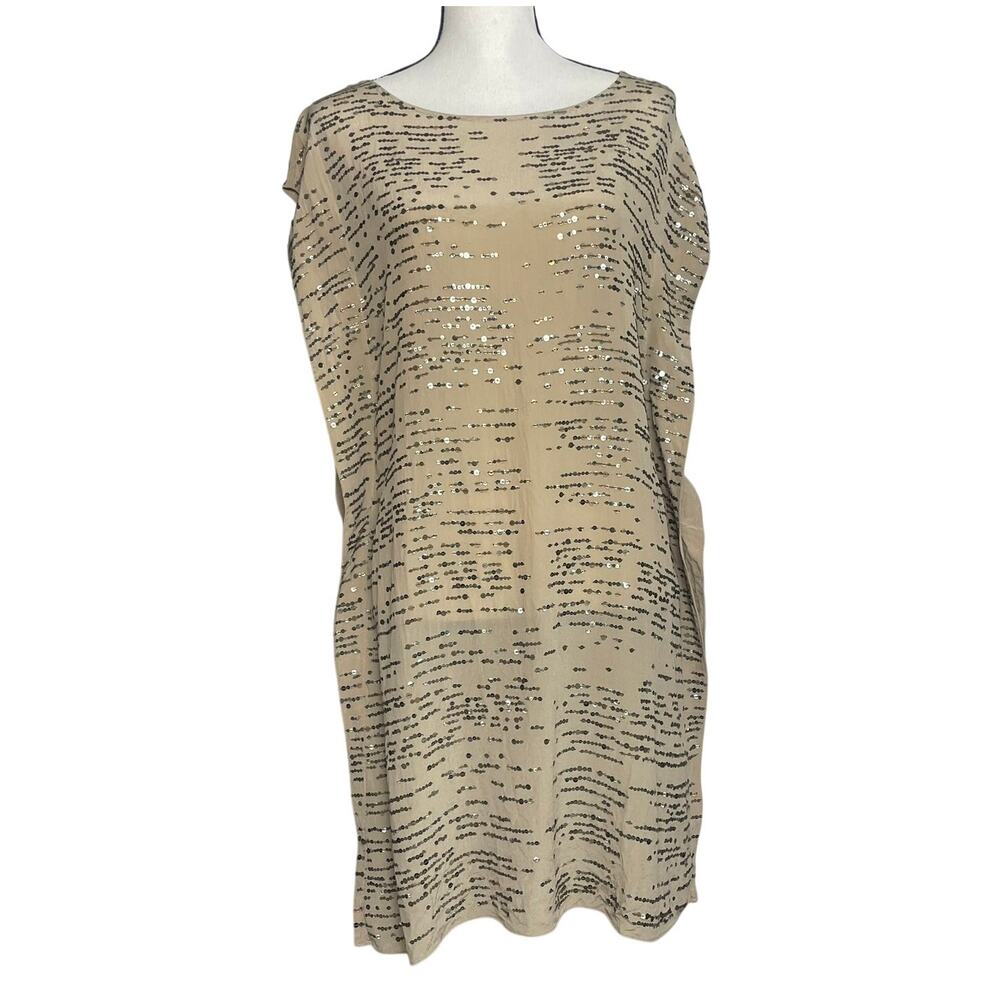 Calypso St. Barth Sz M 100% Silk All-Over Sequin Embellishment Tunic Dress Cream